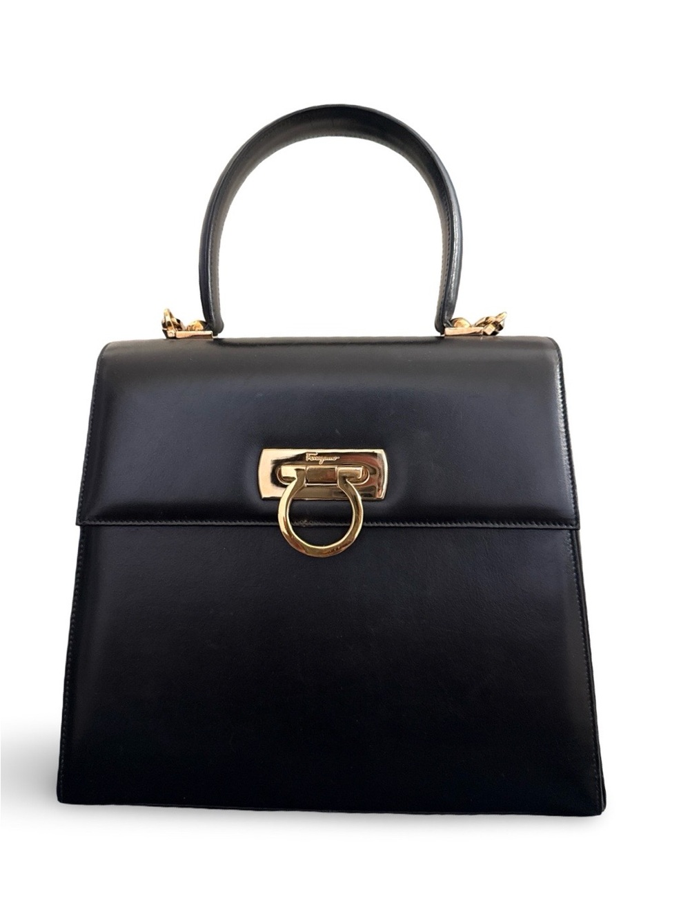 Salvatore Ferragamo Vintage Gancini Top Handle Bag Black Leather Gold Hardware - Picture 4 of 14